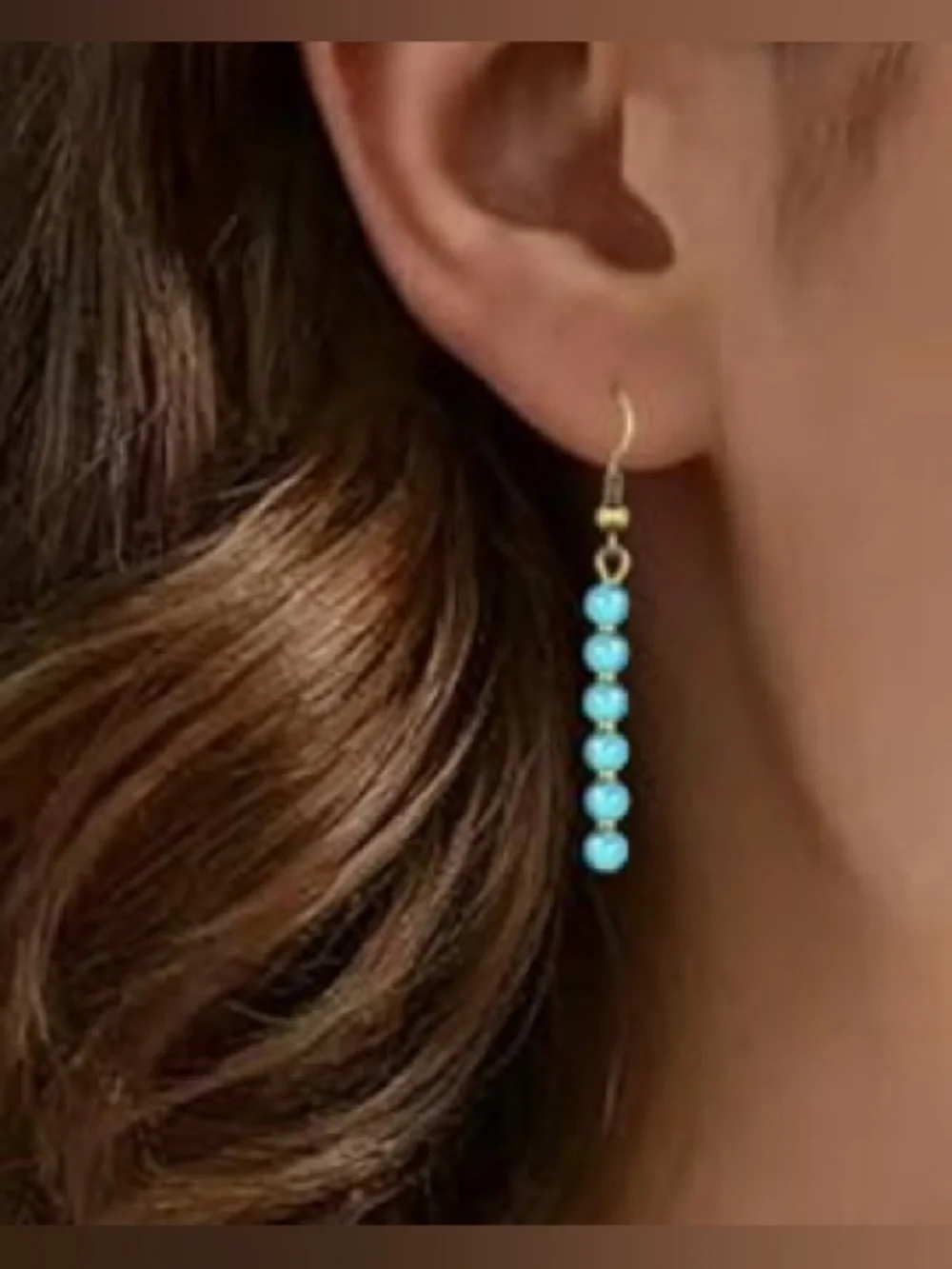 Gorgeous Neiman Marcus brass Gold plate Turquoise Bead dangle Earrings